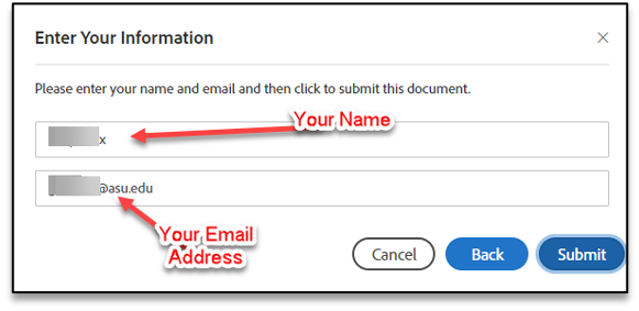 Screenshot showing you need to enter your name and email address in the two required fields under "enter your information."