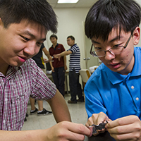 Doctoral students used the art of kirigami as inspiration for a lithium-ion battery that can be stretched to more than 150 percent of its original size.