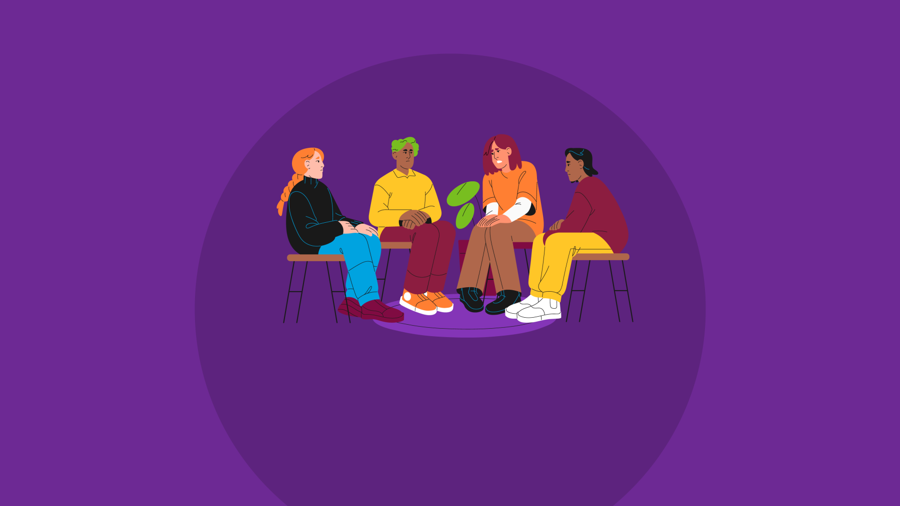 An illustration of four friends sitting together